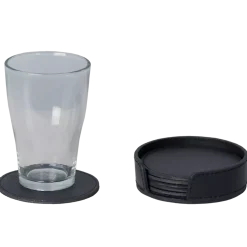 4bK Glasunderlägg Skinn 6-pack, Runda